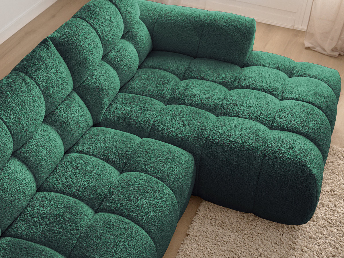 Bobochic Jaya Ecksofa mit Pouf Chenille Dunkelgrün Ecke rechts