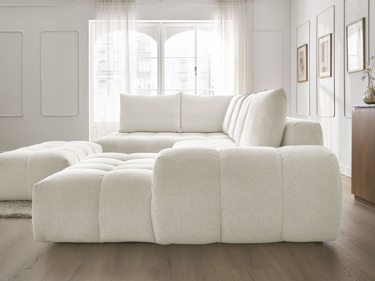 Bobochic Everest Wohnlandschaft mit Pouf, 6 Kissen Melange-Stoff Weiß Ecke rechts