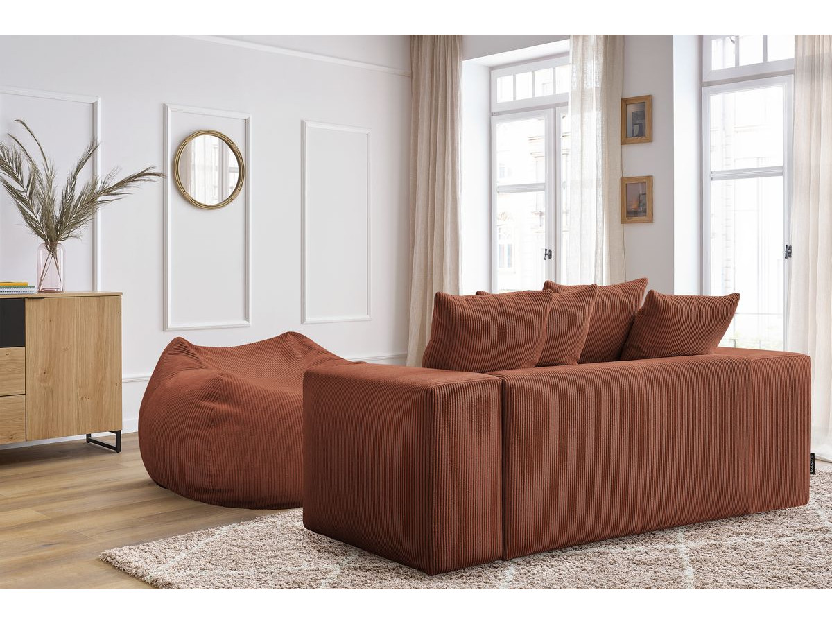 Bobochic Voltaire Sofa 2-Sitzer mit Pouf Cordsamt Orange