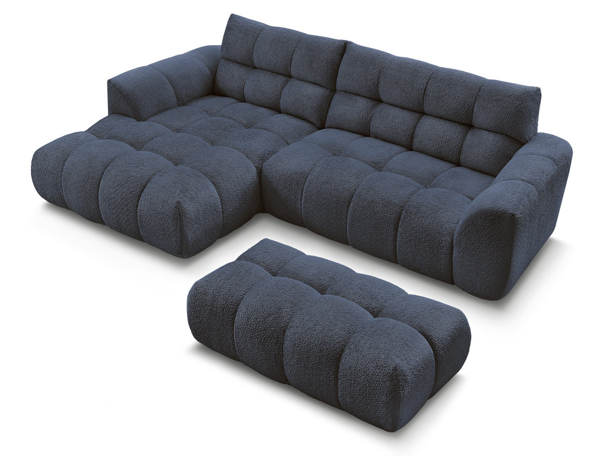 Bobochic Jaya Ecksofa mit Pouf Chenille Dunkelblau Ecke links