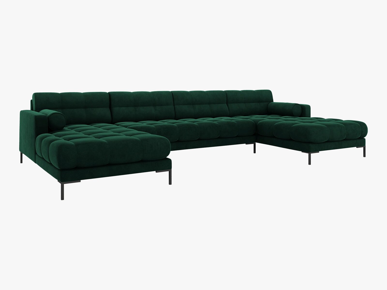 Micadoni Panorama-Sofa Mamaia 6-Sitzer Samt Bluvel Flaschengrün schwarze Beine