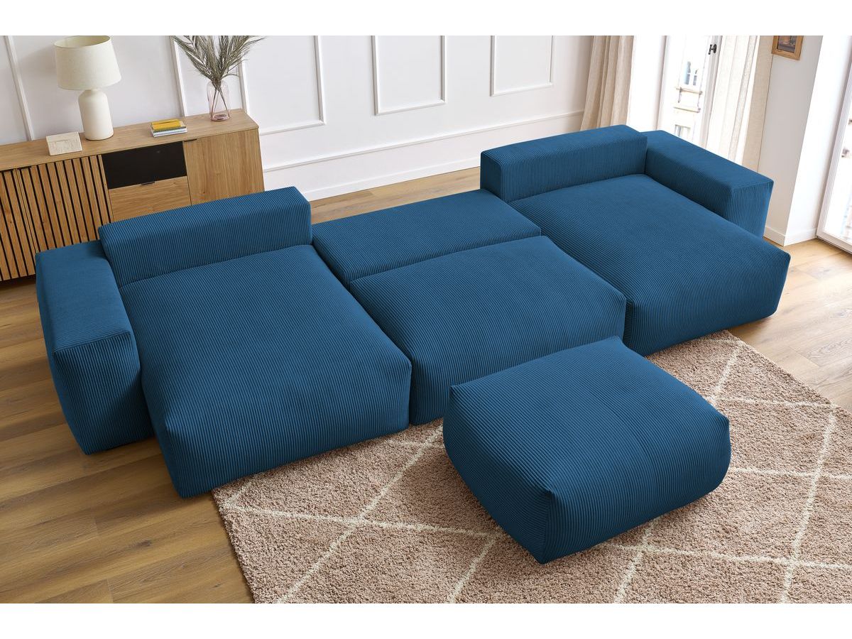 Bobochic Voltaire Wohnlandschaft mit Pouf 420 × 174 cm, Liegefläche 135 × 345 cm Cordsamt Dunkelblau