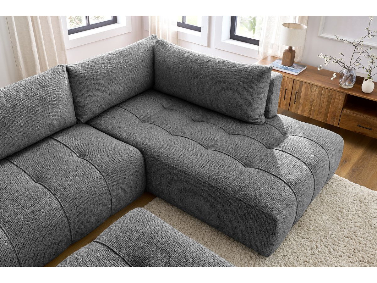 Bobochic Arsene Ecksofa mit Schlaffunktion und Bettkasten und Pouf 277 × 200 cm Melange-Stoff Dunkelgrau Ecke rechts