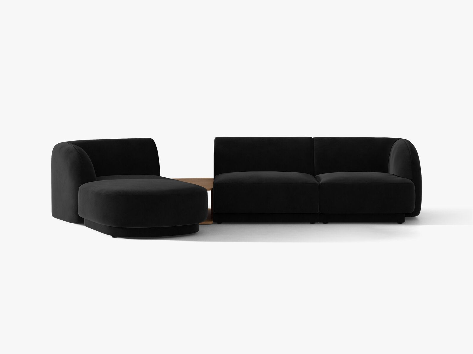 Micadoni Modulares Sofa Miley mit Recamiere 3-Sitzer Links Samt Bluvel Schwarz