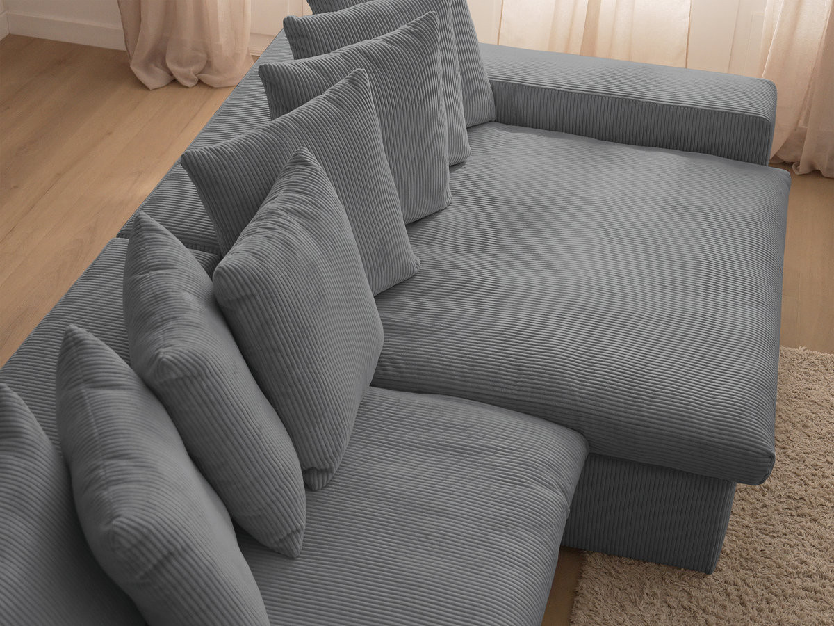 Bobochic Enore Ecksofa 330 × 157 cm Cordsamt Dunkelgrau Ecke rechts