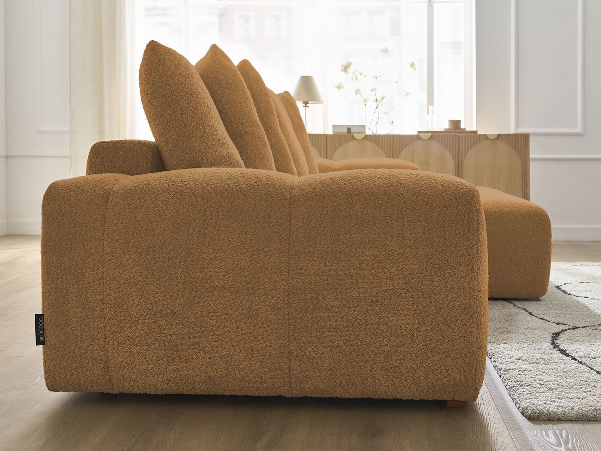 Bobochic Anakin Ecksofa, 6 Kissen Bouclé-Stoff Gelb