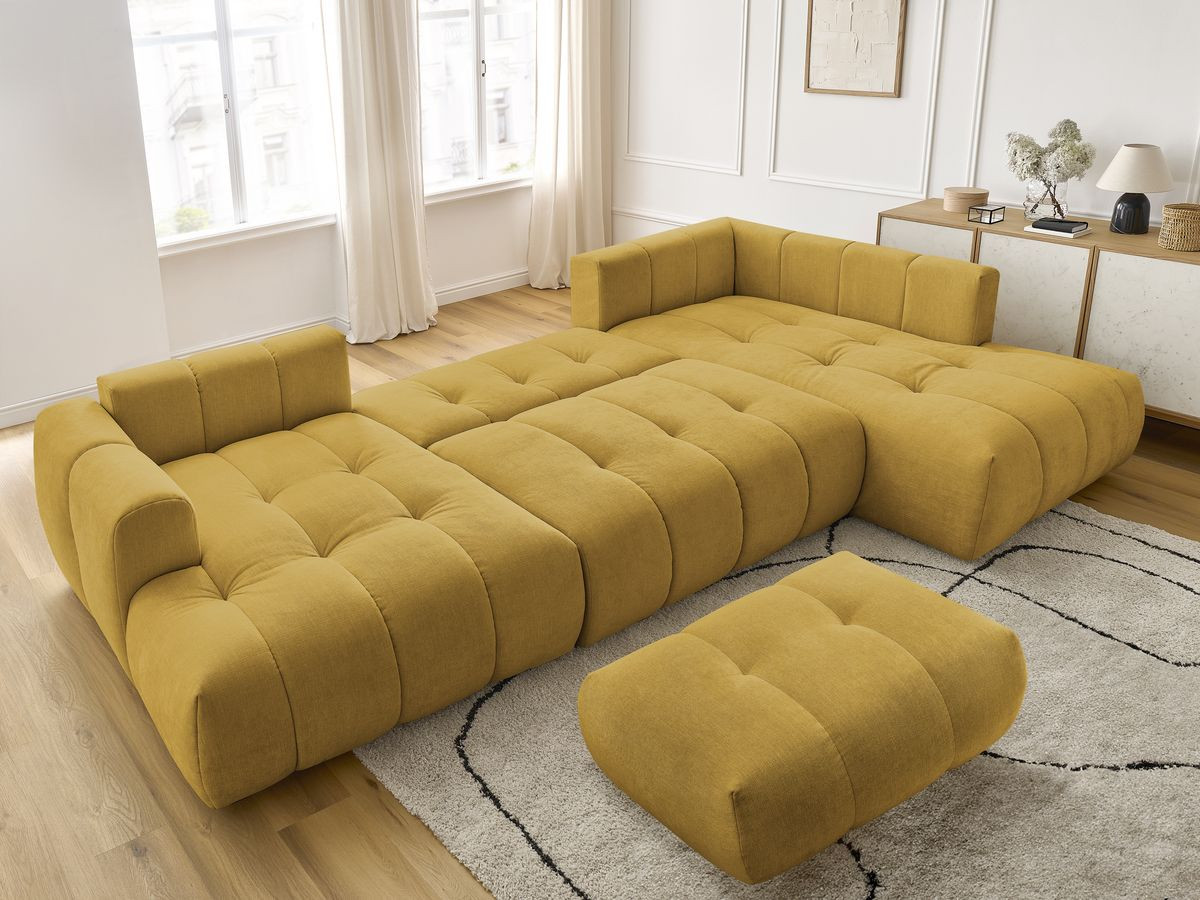 Bobochic Fuji Wohnlandschaft mit Pouf Stoff Gelb Ecke links
