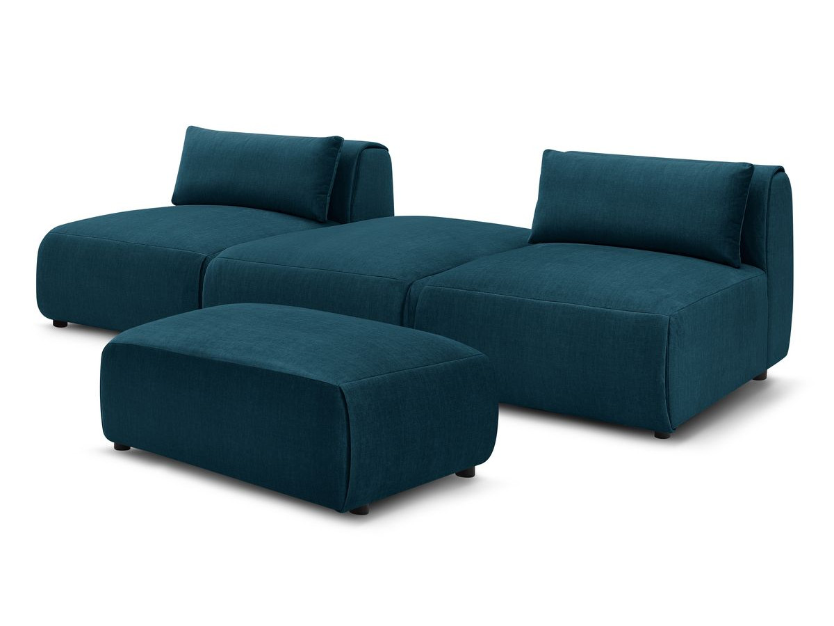 Bobochic Jeanne Sofa 4-Sitzer mit Pouf Samt Dunkelblau