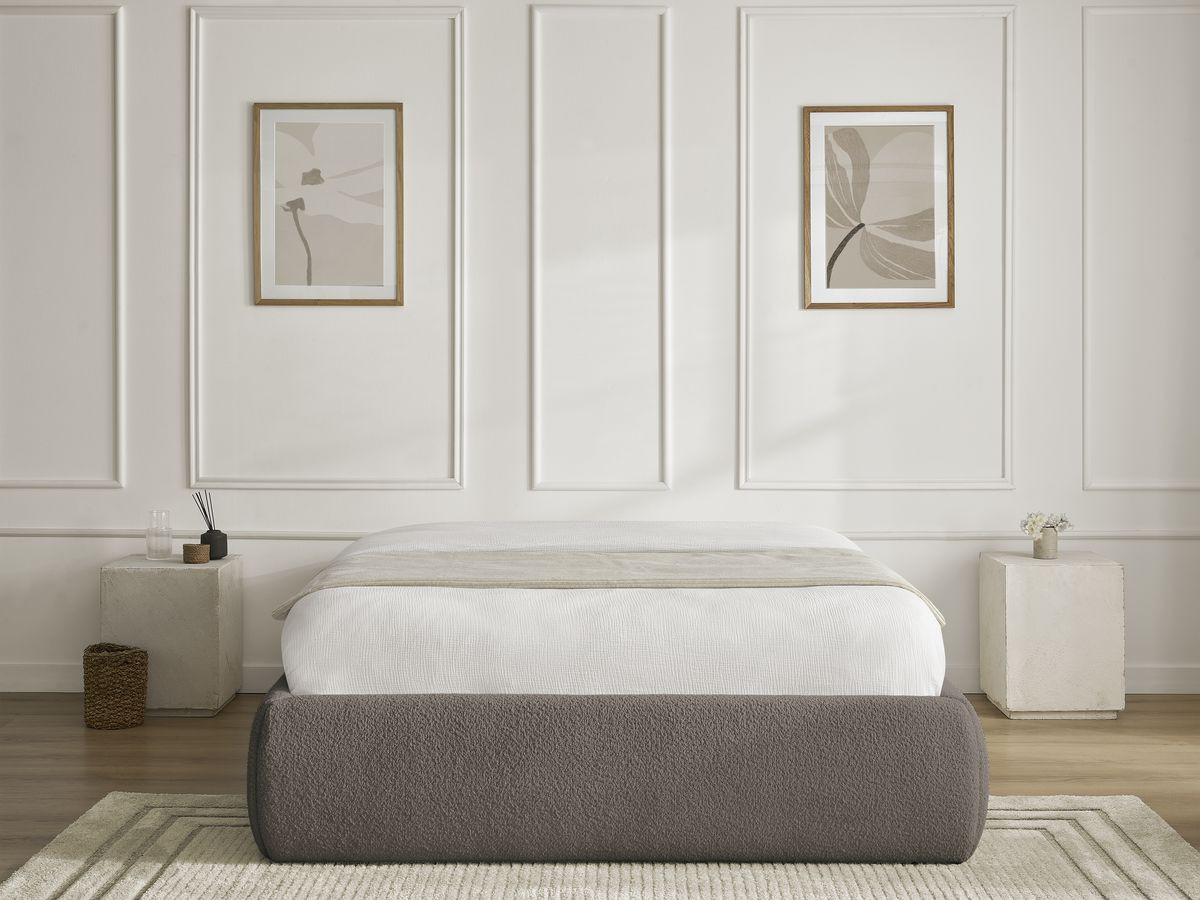 Bobochic Inera Bettgestell mit Bettkasten, ohne Kopfteil Bouclé-Stoff Braun, Liegefläche 140 × 190 cm