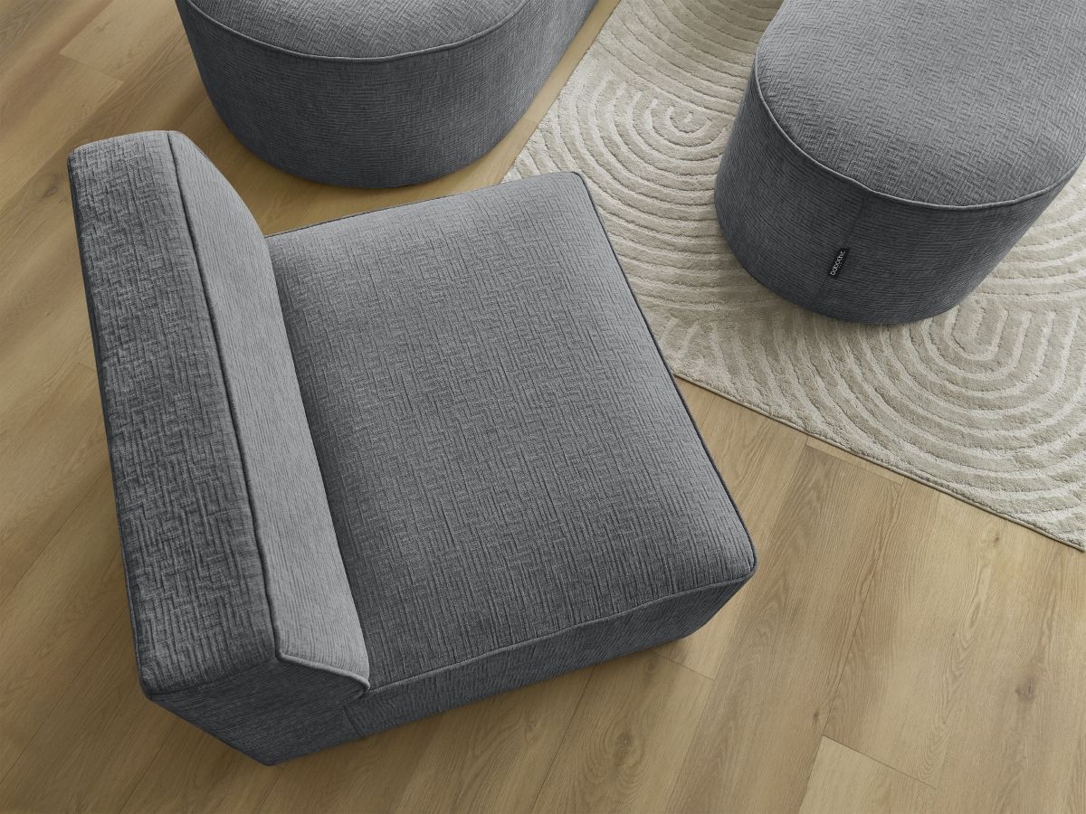 Bobochic Rousseau Ecksofa mit Sofamodul und Pouf Strukturstoff Dunkelgrau Ecke rechts