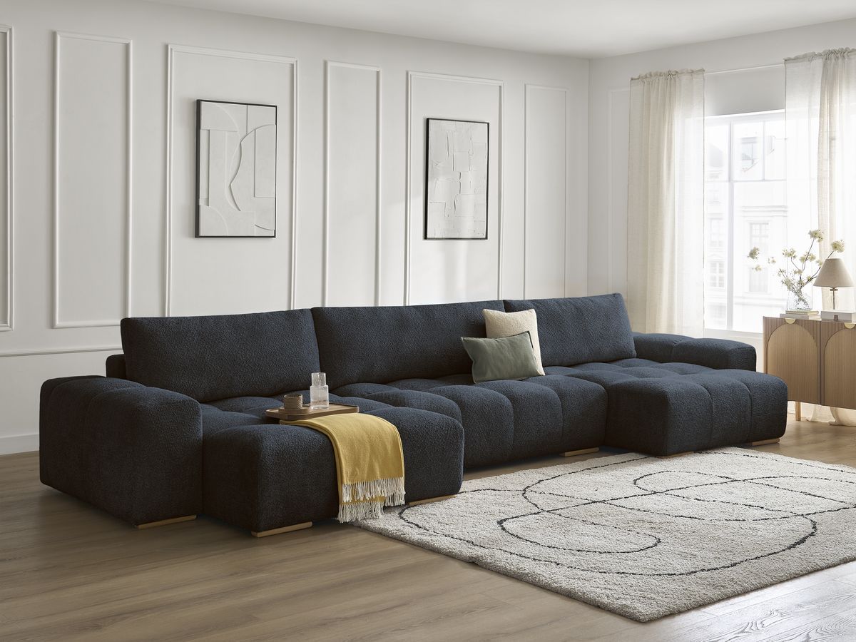 Bobochic Anakin Wohnlandschaft, 3 Kissen Bouclé-Stoff Dunkelblau