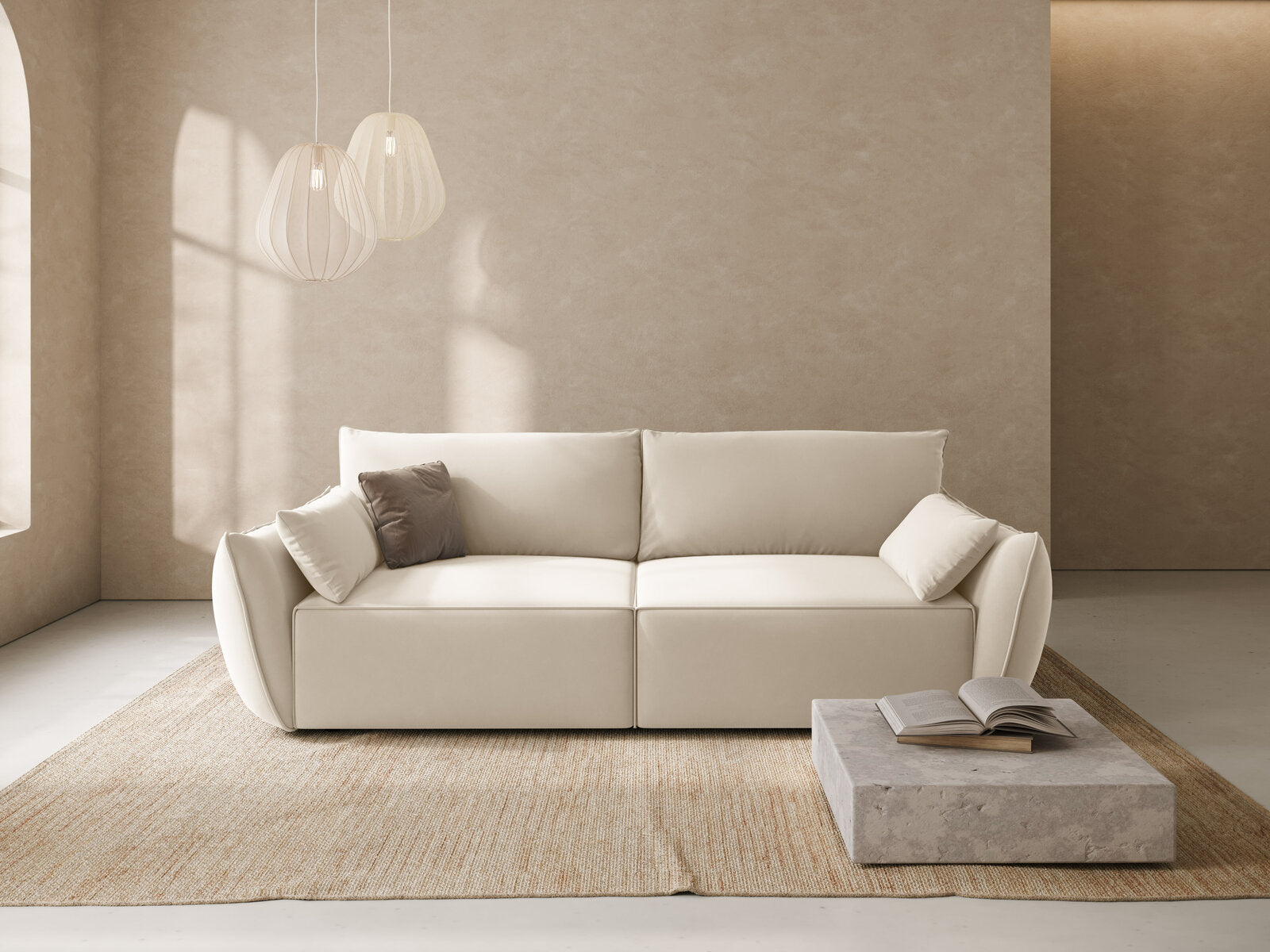 Micadoni Kaelle Sofa Mit Bettfunktion Und Stauraum Samt Bluvel Helles Beige