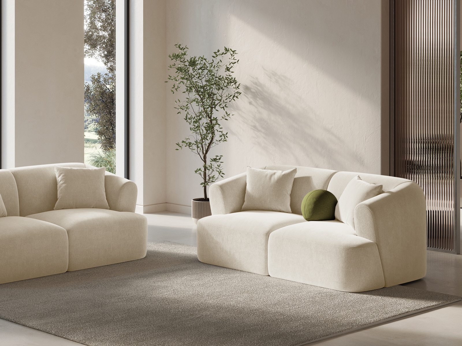 Cosmopolitan Design Sofa Campi 2-Sitzer Samt Vogue Helles Beige