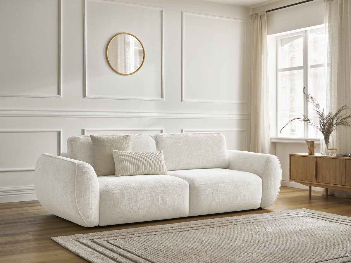 Bobochic Denise Schlafsofa 3-Sitzer mit Bettkasten Strukturstoff Weiß