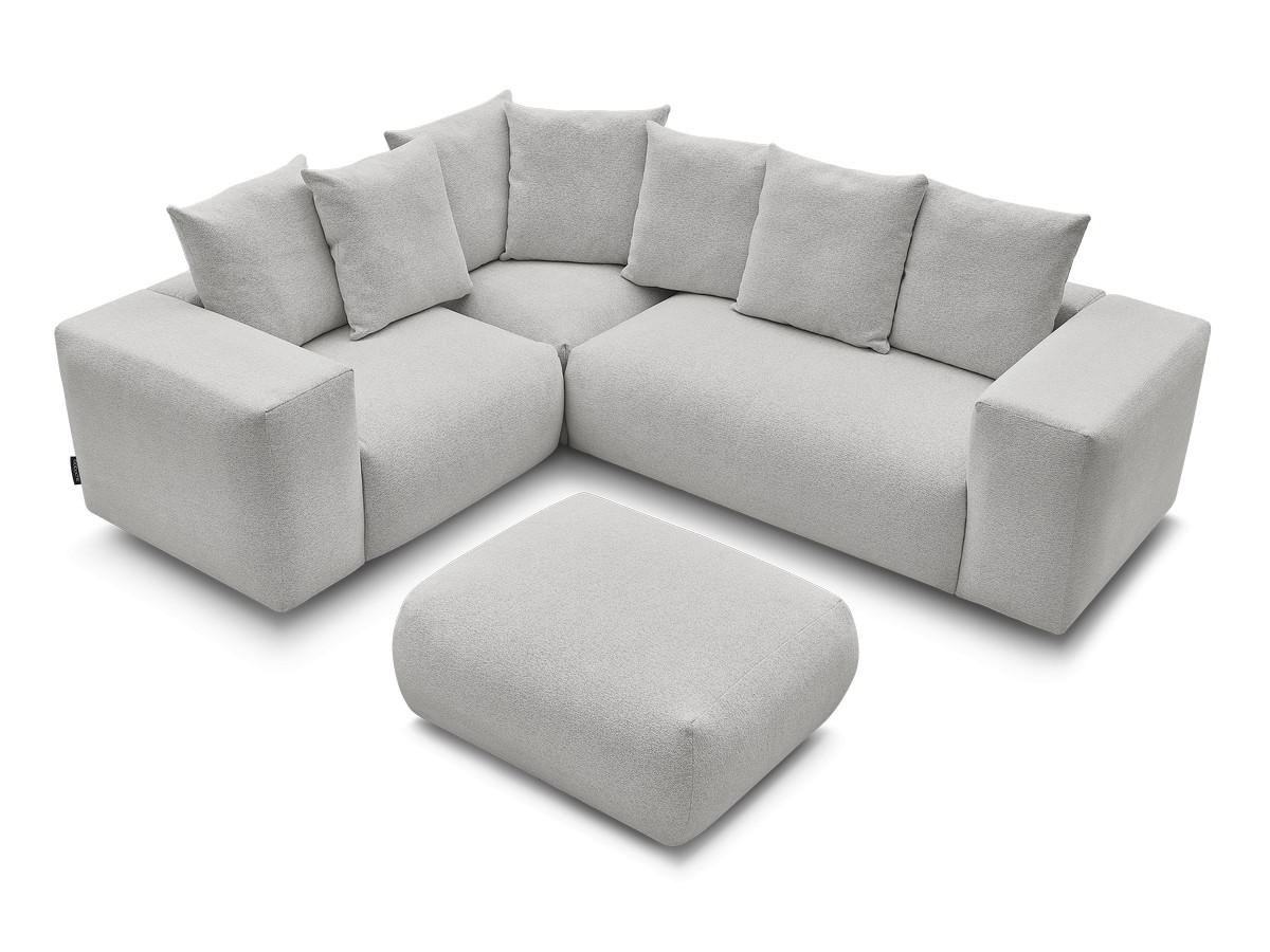 Bobochic Voltaire Ecksofa mit Pouf 268 × 214 cm Melange-Stoff Hellgrau Ecke links