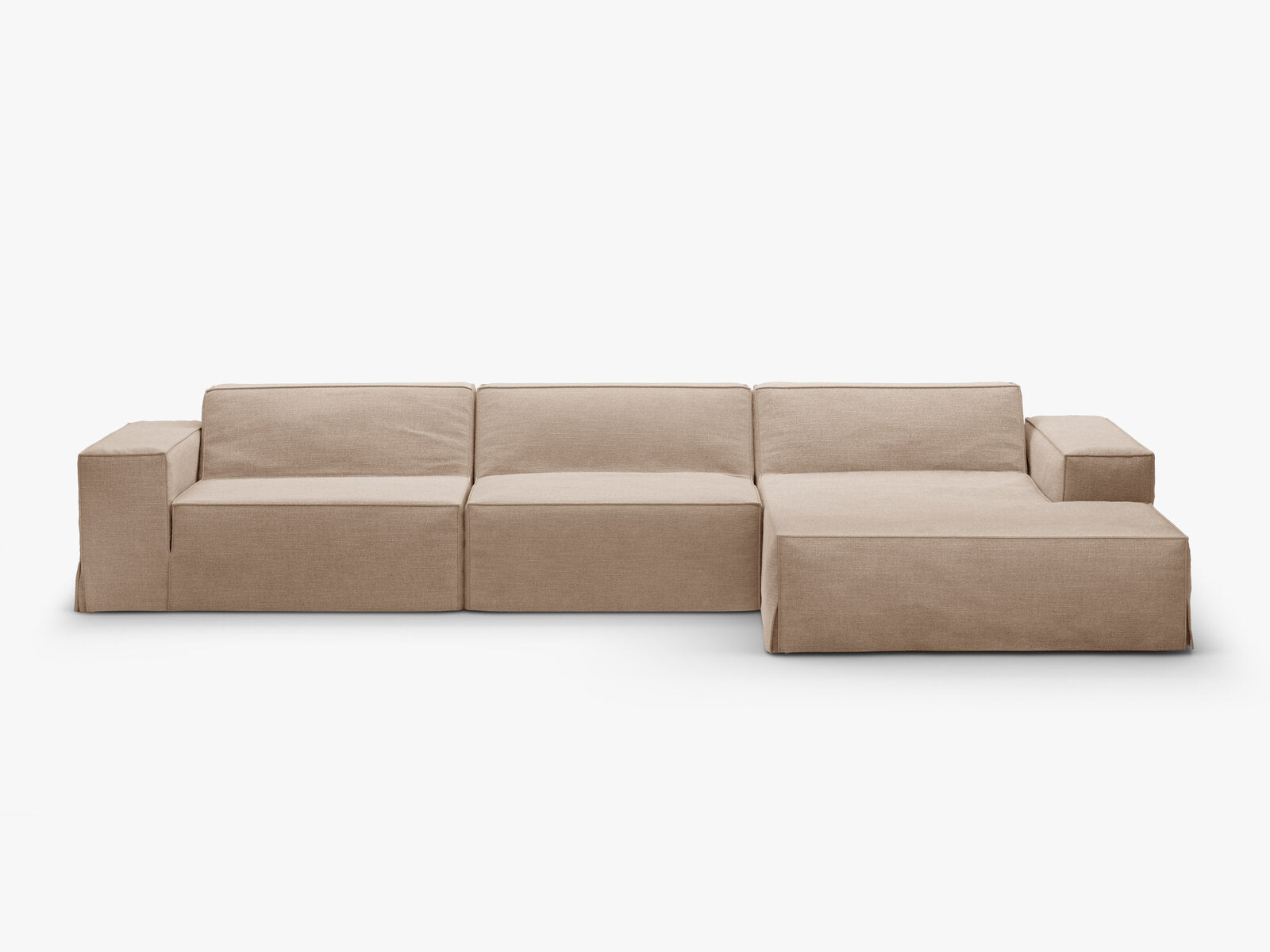 Micadoni Ersatzbezug Ecksofa Jodie 4-Sitzer Strukturierter Stoff Lins Sand Rechts