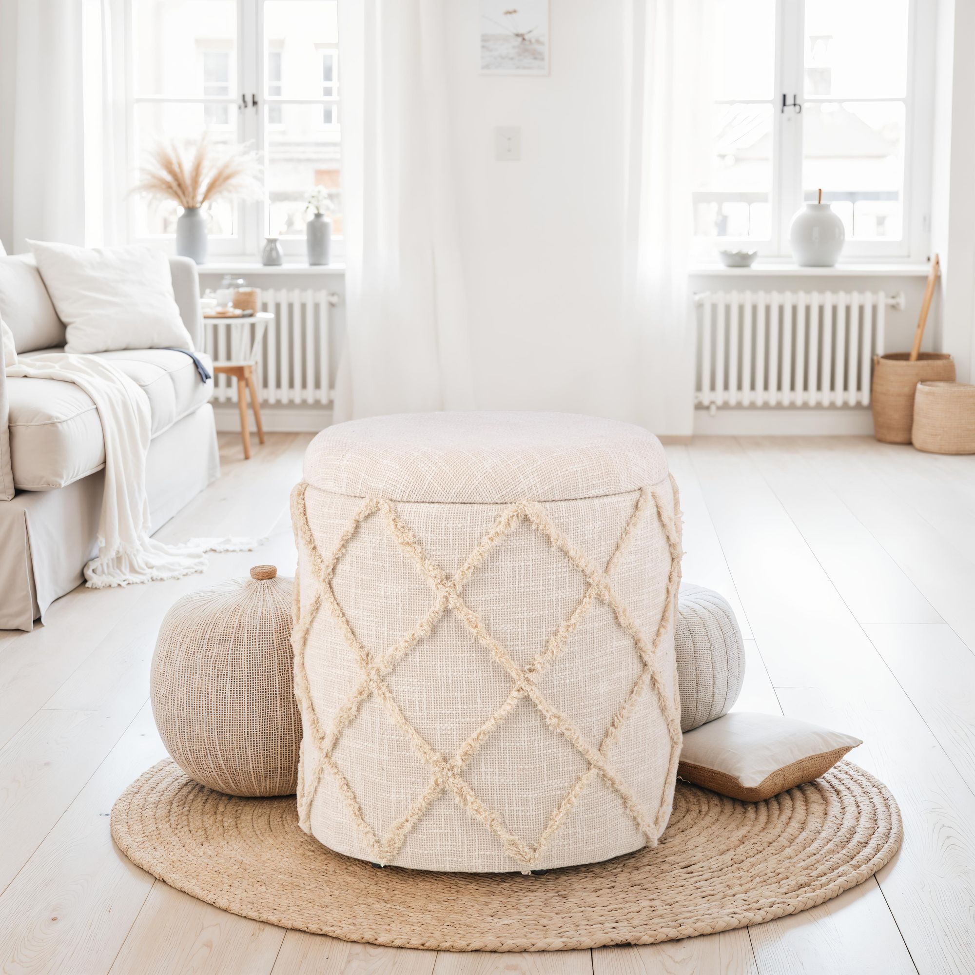 Sitzhocker Oppheim Stoff Creme Ø 40 cm