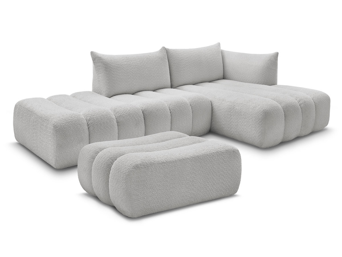 Bobochic Azra Ecksofa mit Pouf 319 × 178 cm Bouclé-Stoff Hellgrau Ecke rechts