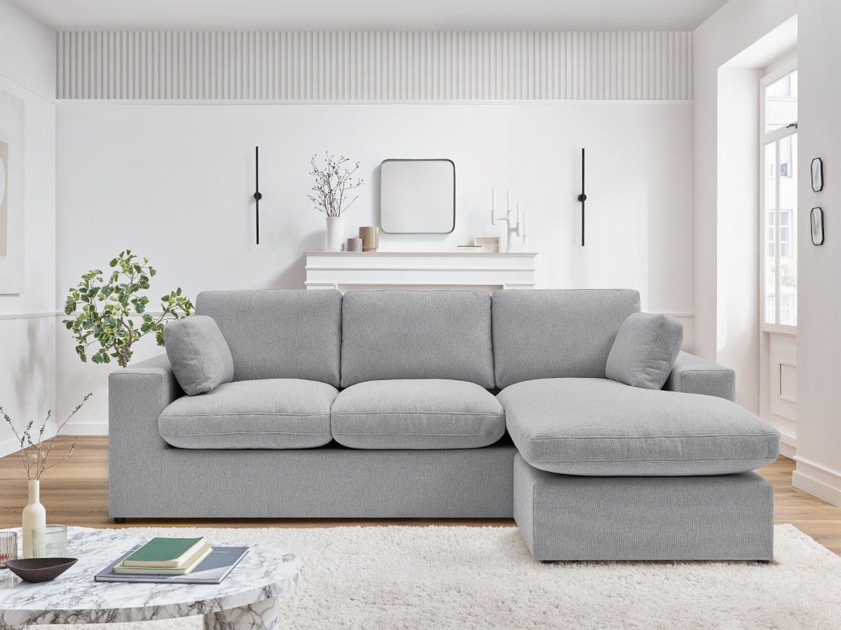 Bobochic Belair Ecksofa 220 × 139 cm Stoff Hellgrau