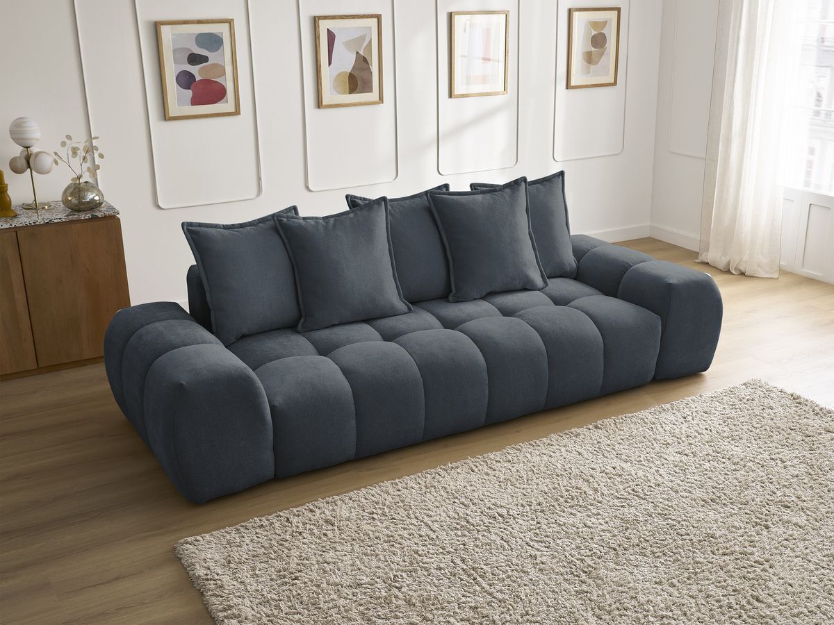 Bobochic Everest Sofa 3-Sitzer, 5 Kissen Strukturstoff Dunkelblau