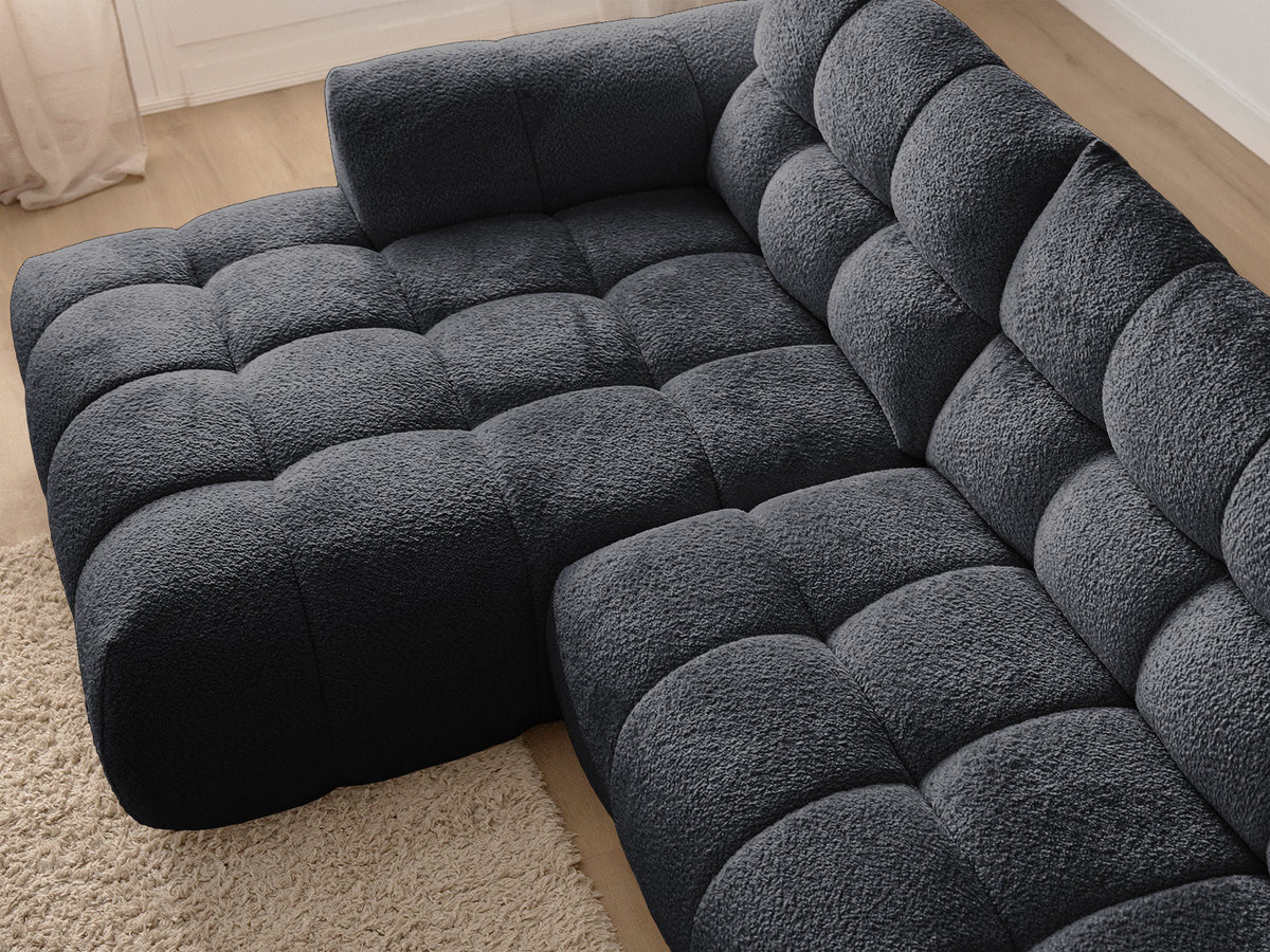 Bobochic Jaya Ecksofa mit Pouf Chenille Schwarz Ecke links