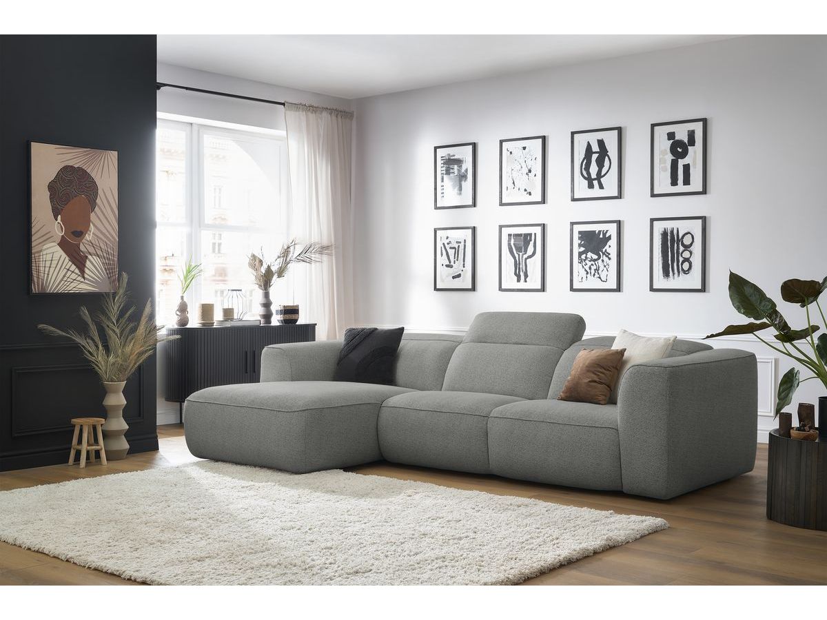 Bobochic William Ecksofa Melange-Stoff Hellgrau Ecke links