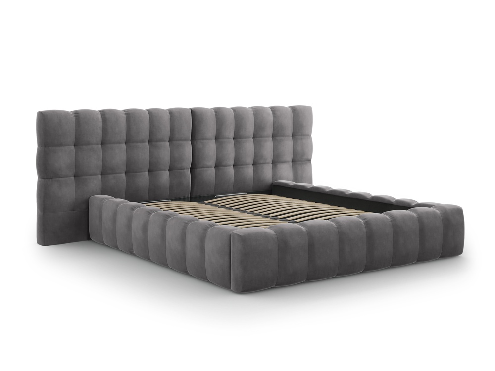 Cosmopolitan Design Stauraumbett mit doppeltem Kopfteil Bali 160x200 Samt Bluvel Grau