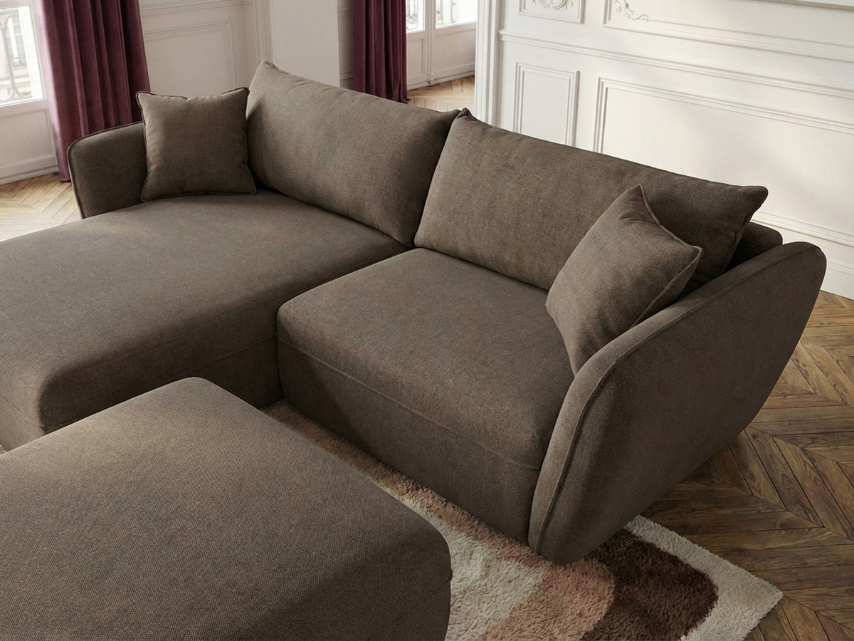 Bobochic Luigi Ecksofa mit Pouf Strukturstoff Taupe Ecke links