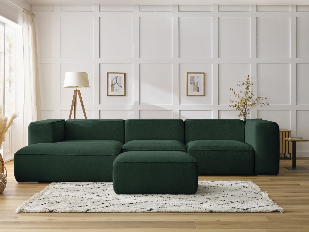 Bobochic Zephyr Ecksofa mit Pouf 349 × 165 cm Strukturstoff Grün Ecke links