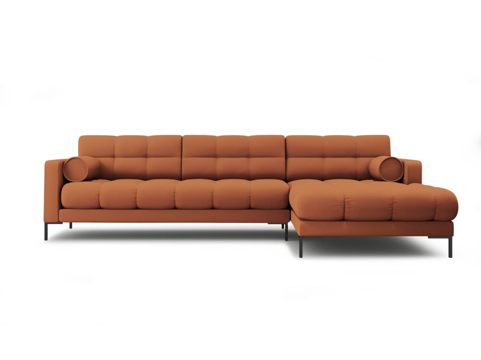 Cosmopolitan Design Ecksofa Bali 5-Sitzer Strukturierter Stoff Neve Ziegel Rechts Beine Schwarzes Metall