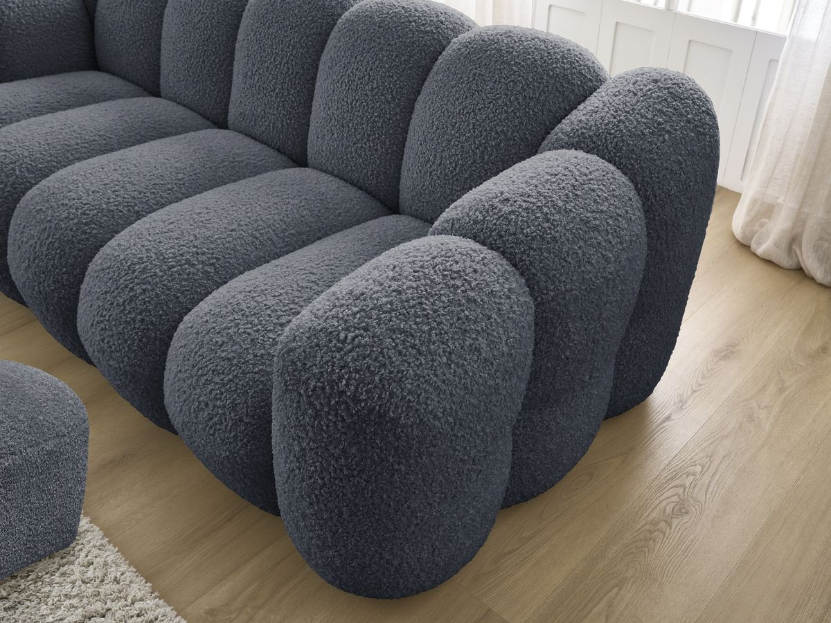 Bobochic Hippolyte Sofa 3-Sitzer mit Pouf Bouclé-Stoff Dunkelgrau