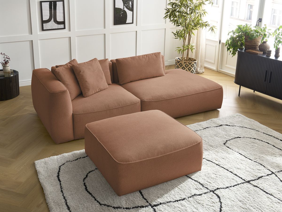 Bobochic Leopold Sofa 4-Sitzer mit Pouf Melange-Stoff Orange Armlehne links