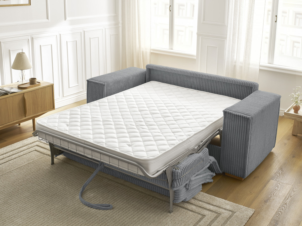 Bobochic Chelsea Schlafsofa 3-Sitzer Cordsamt Dunkelgrau, Liegefläche 140 × 200 cm