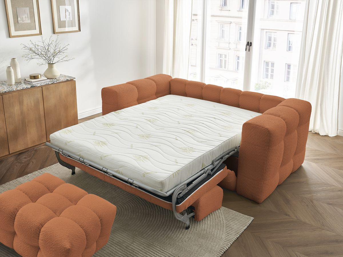 Bobochic Cloud Schlafsofa 3-Sitzer mit Pouf Bouclé-Stoff Orange
