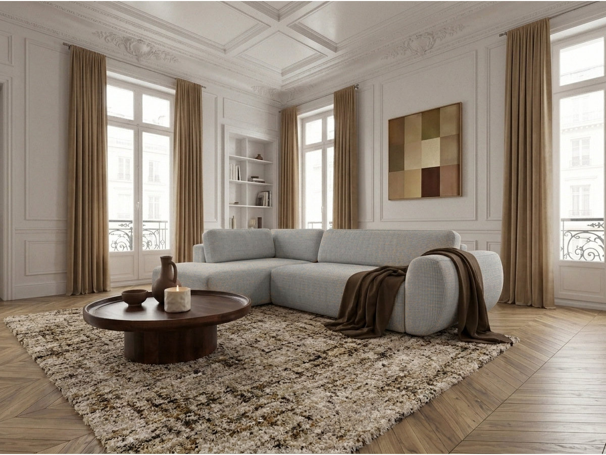 Bobochic Denise Ecksofa mit Schlaffunktion und Bettkasten 256 × 197 cm Strukturstoff Hellgrau Ecke links