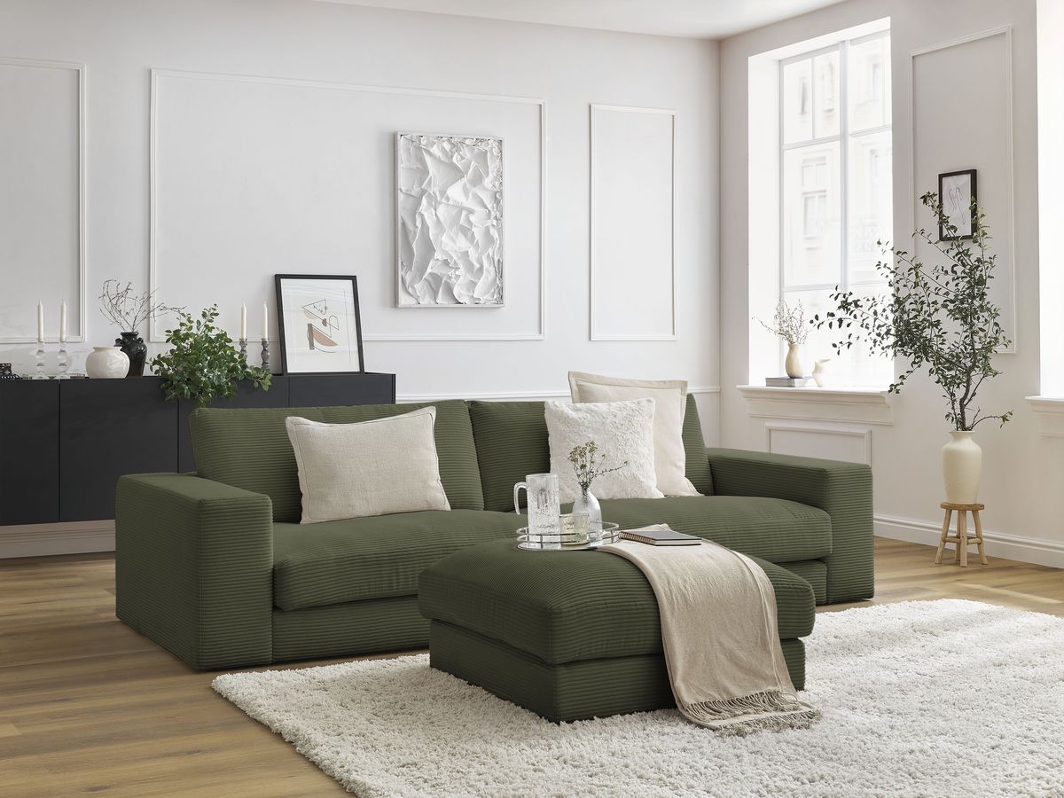 Bobochic Leonard Sofa 4-Sitzer mit Pouf 274 × 109 cm Cordsamt Hellgrün