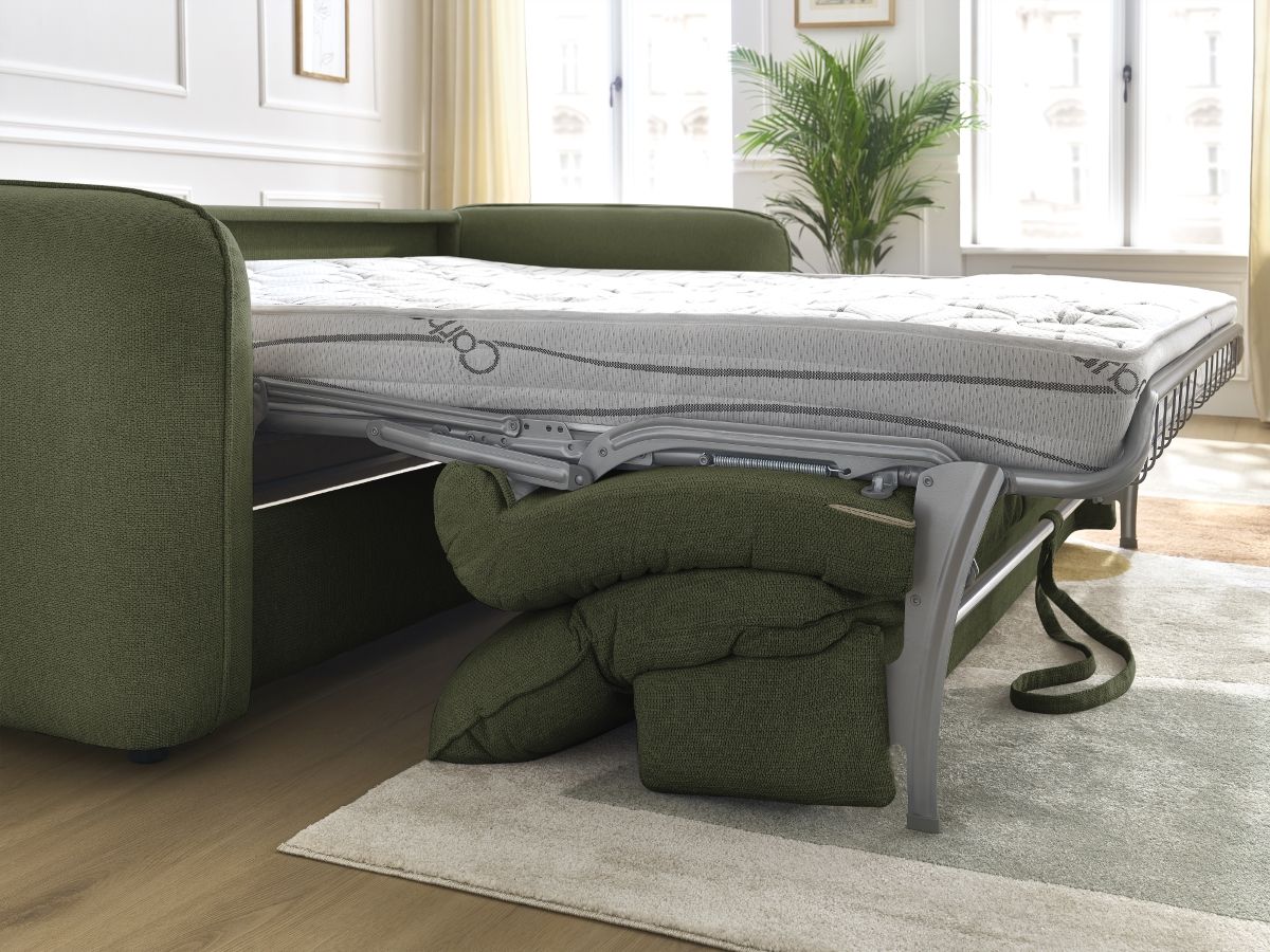 Bobochic Achille Schlafsofa 3-Sitzer Melange-Stoff Grün, Liegefläche 160 × 200 cm