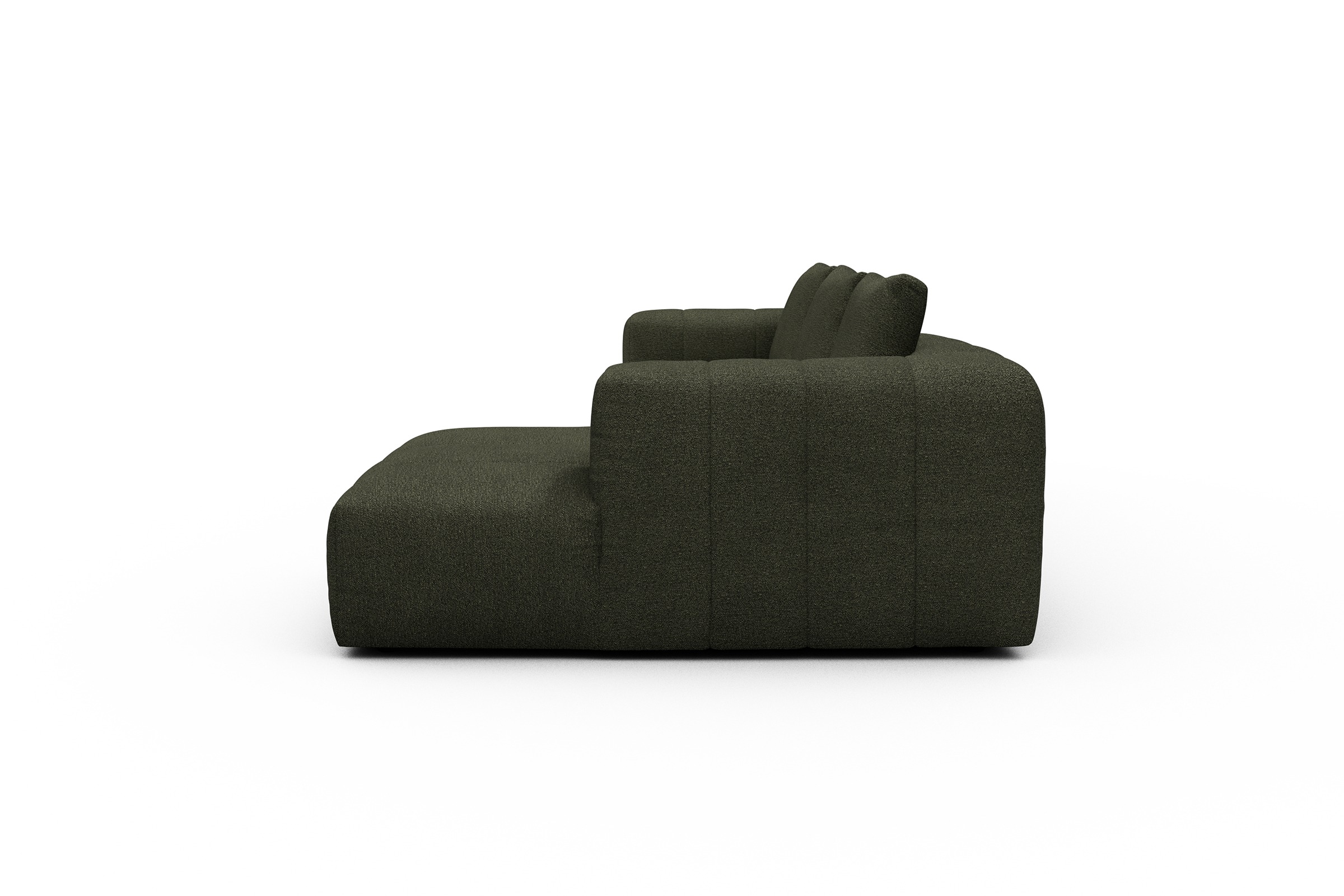 Ecksofa Hugo 2,5-Sitzer Armlehne links mit Chaiselongue Boucle-Forest-Green