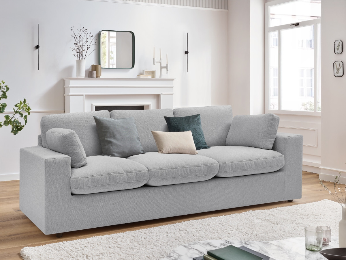 Bobochic Belair Sofa 3-Sitzer 220 × 93 cm Stoff Hellgrau