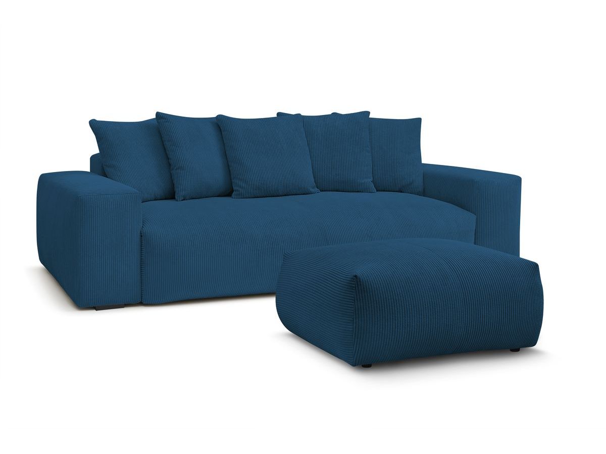 Bobochic Voltaire Schlafsofa 4-Sitzer mit Bettkasten und Pouf Cordsamt Dunkelblau