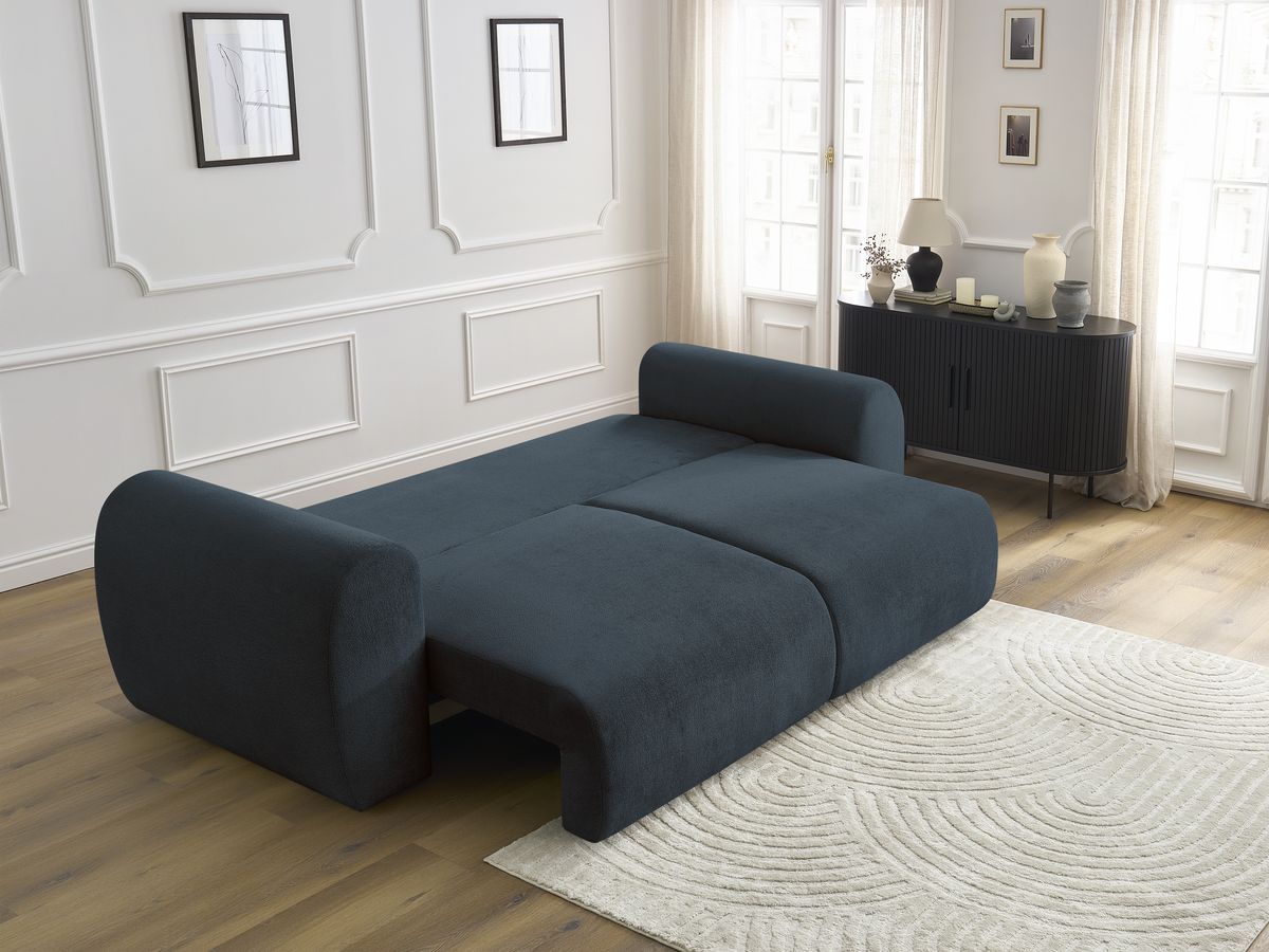 Bobochic Lucien Schlafsofa 3-Sitzer mit Bettkasten Stoff Dunkelblau