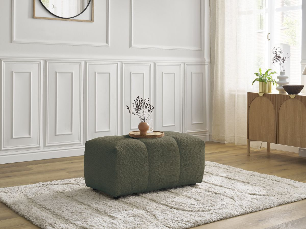 Bobochic Roxelane Pouf Bouclé-Stoff Grün
