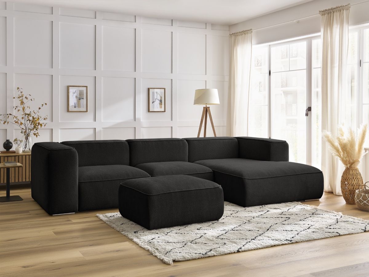 Bobochic Zephyr Ecksofa mit Pouf 349 × 165 cm Strukturstoff Schwarz Ecke rechts