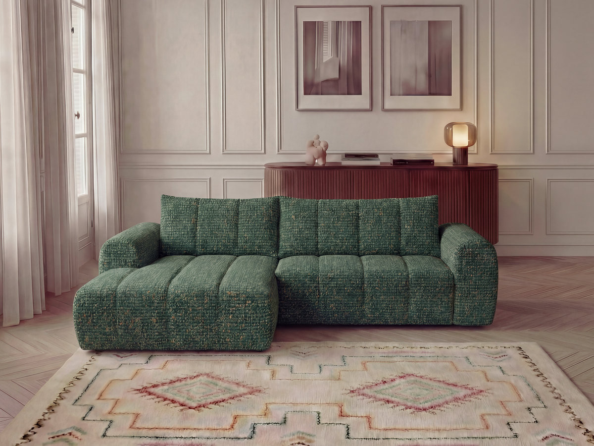 Bobochic Nesty Ecksofa in L-Form, 256 cm Melange-Stoff Dunkelgrün Ecke links