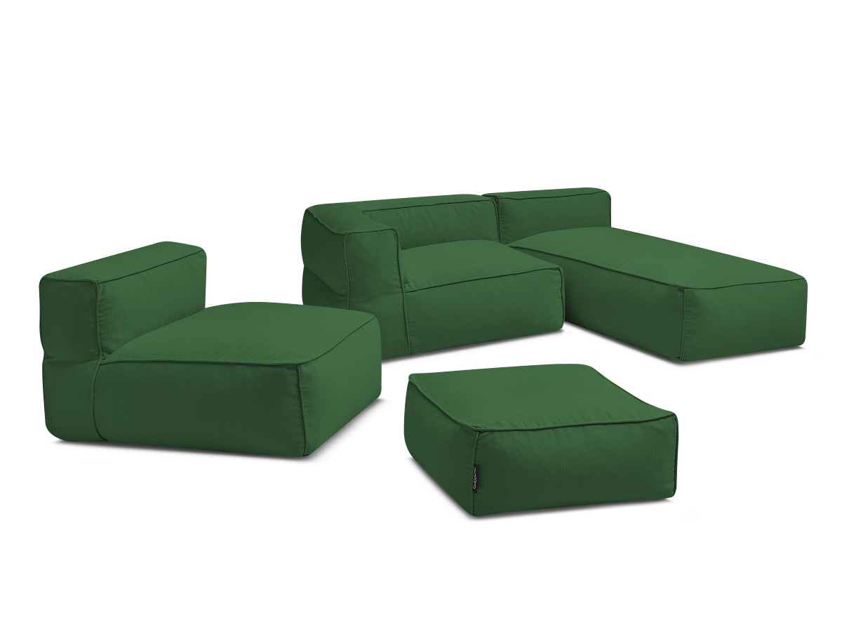 Bobochic Giulia Gartensofa 4-Sitzer mit Pouf, 1 Eckmodul Stoff Grün