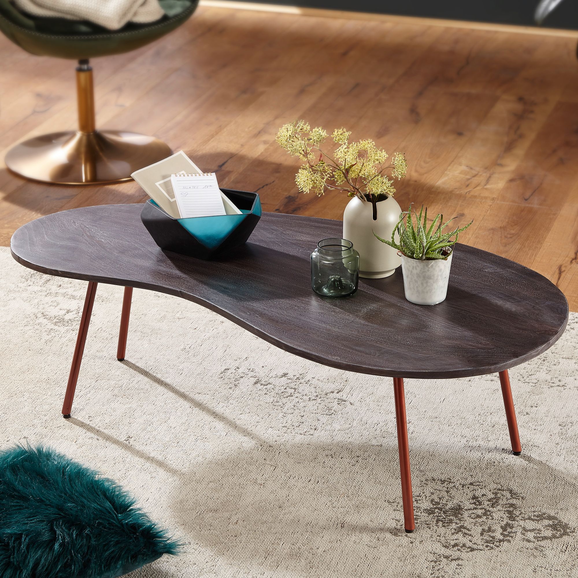 Couchtisch Sula Massivholz Grau Höhe 34,5 cm