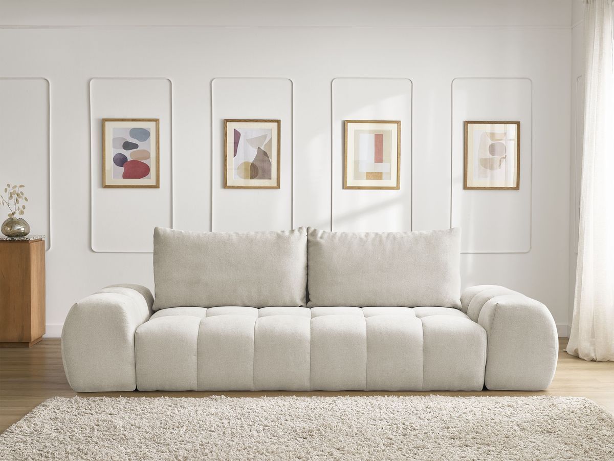 Bobochic Everest Schlafsofa 3-Sitzer mit Bettkasten, 2 Kissen Strukturstoff Beige