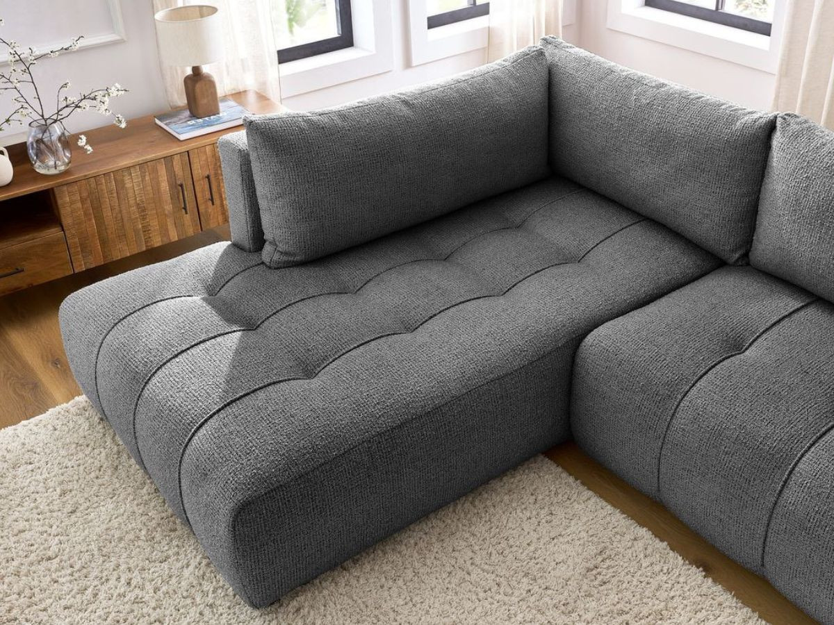 Bobochic Arsene Ecksofa mit Schlaffunktion und Bettkasten 277 × 200 cm Melange-Stoff Dunkelgrau Ecke links