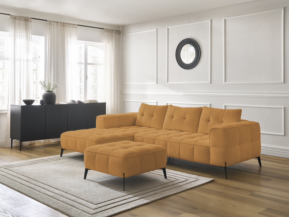 Bobochic Anis Ecksofa mit Pouf Bouclé-Stoff Gelb Ecke links