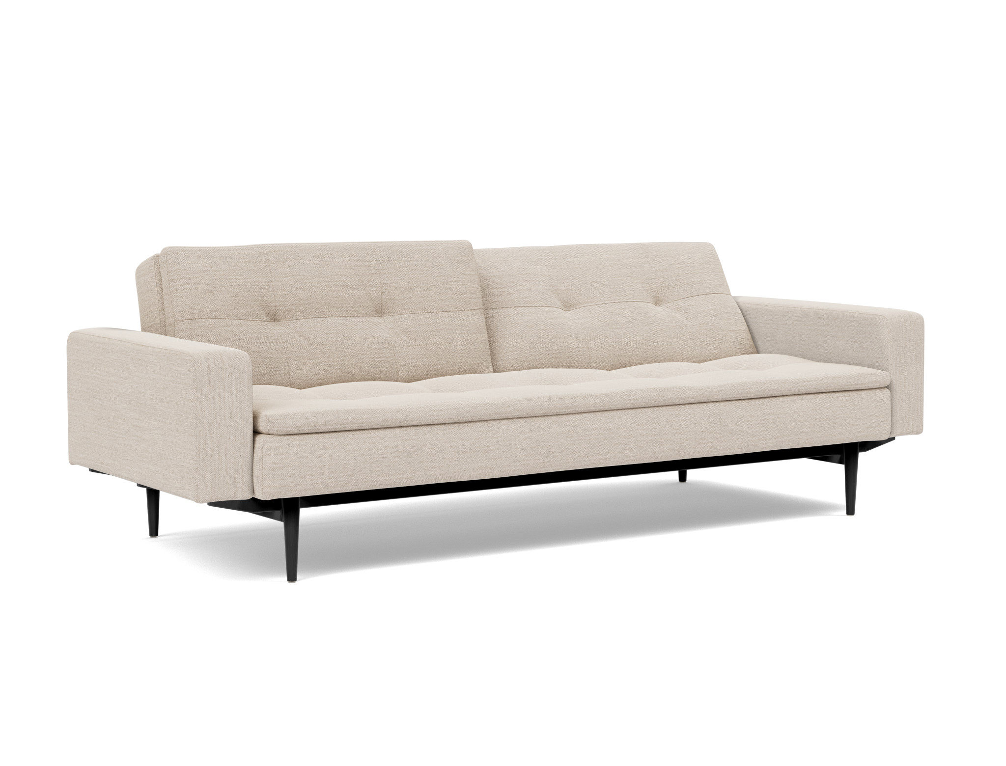 Schlafsofa Dublexo mit Armlehnen Webstoff Blida 612-Sand-Grey Beine Styletto Eiche schwarz